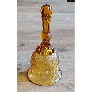 Vtg Italian Amber Drip Glass Bell Textured MCM 6.5"